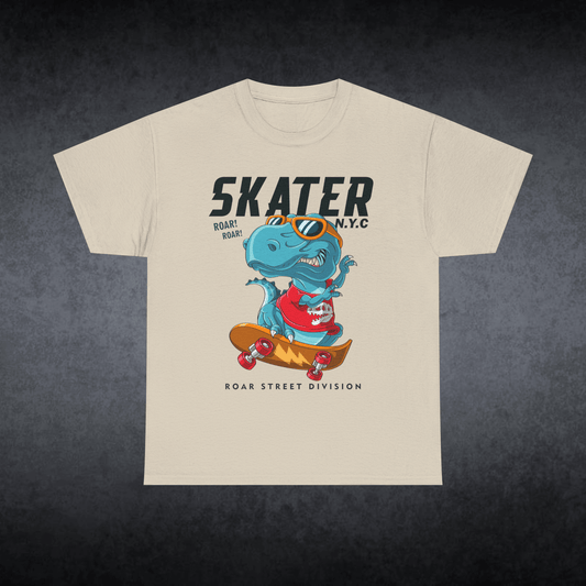 Skateboarding Dino T-Shirt, Cool Unisex Cotton Tee