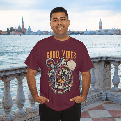 Good Vibes Surfer T-Shirt, Beach Lover Gift, Surfing Tee