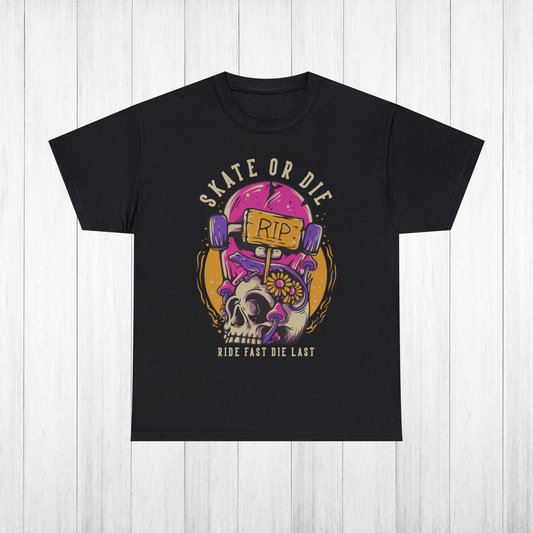 Skateboarder Skull T-Shirt, Skate or Die, Typographic Shirt for Skaters